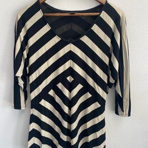 White House Black Market Black and Gold Striped Top 3/4 sleeve WHBM